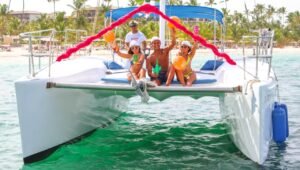 Bebe Catamaran sailing through turquoise Punta Cana waters!