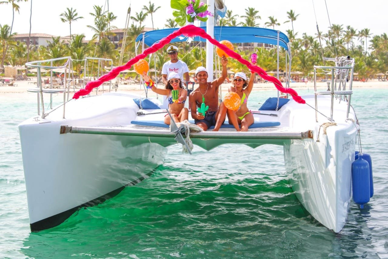 Bebe Catamaran sailing through turquoise Punta Cana waters!