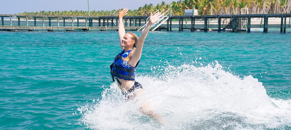 Interactive dolphin swim, learning and playing with marine experts